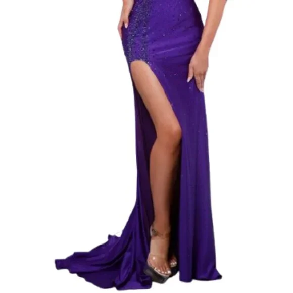 SALE NWT Johnathan Kayne 2810 Mesh Prom Dress Purple Size 4 - Picture 2 of 6